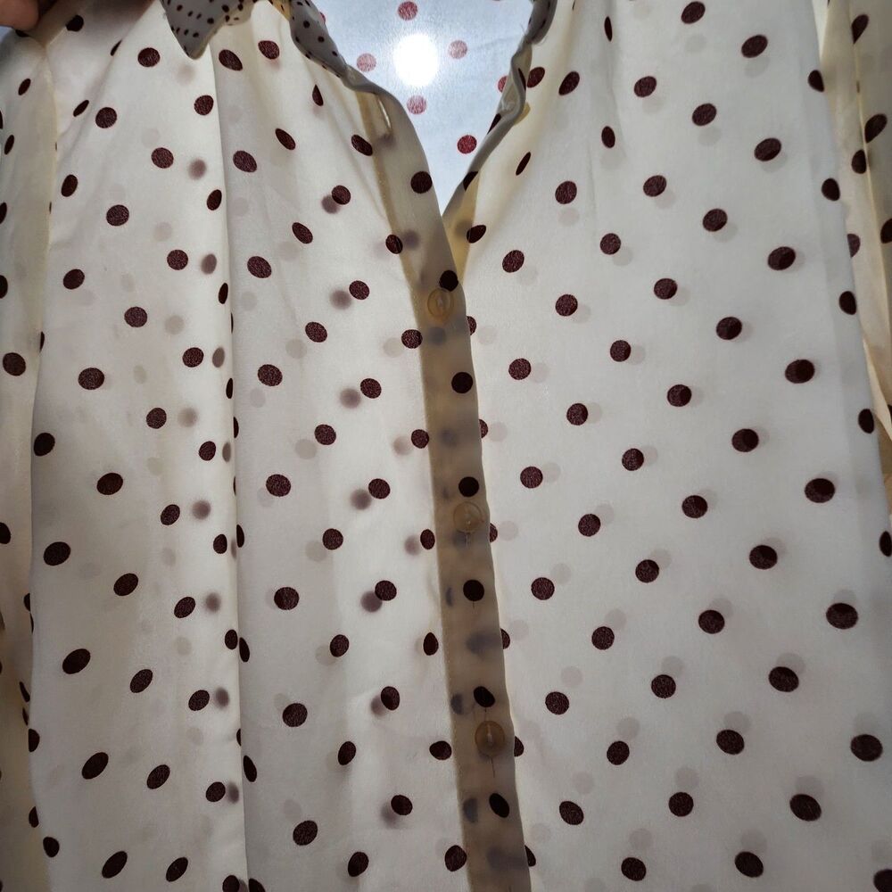 Sahara Top Size 7 Sheer Lightweight Longsleeve Ivory Color Red Polka Dots Print - Picture 10 of 12
